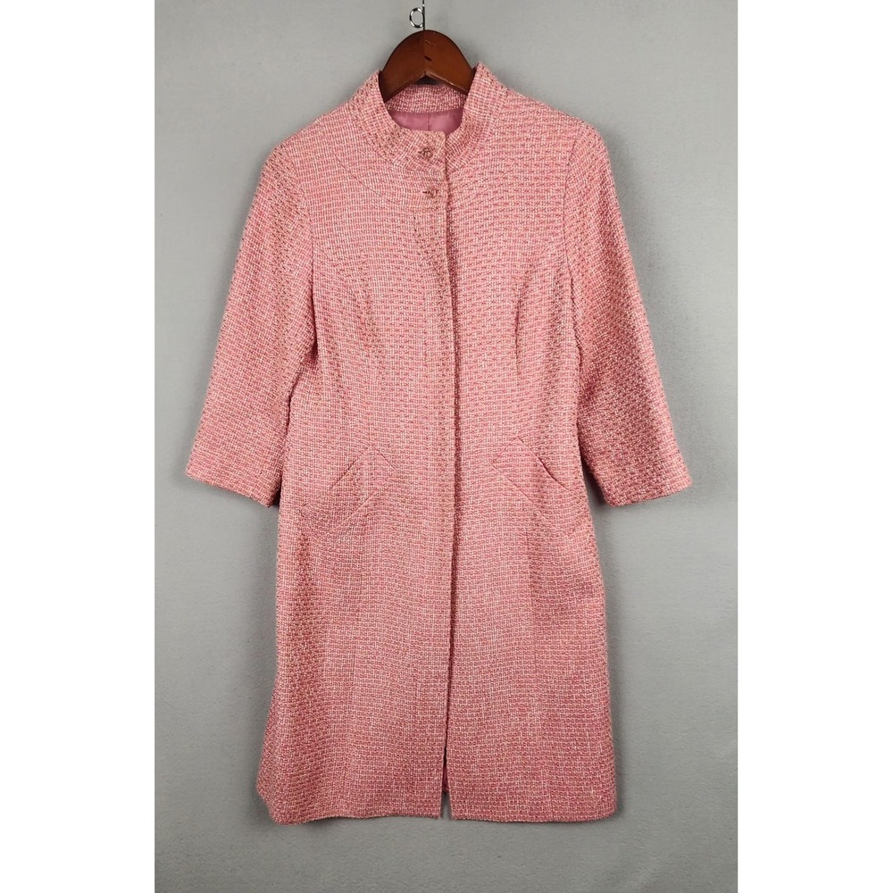 Doncaster Coat‎ Womens 6 Pink Tweed Boucle 3/4 Sleeve Stand Collar Lined Pockets